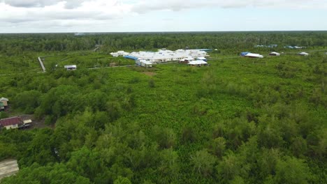 Hermosa-Vista-Con-Un-Dron-De-La-Ciudad-De-Agats-Asmat-Papua-Con-Bosques-Y-Pantanos