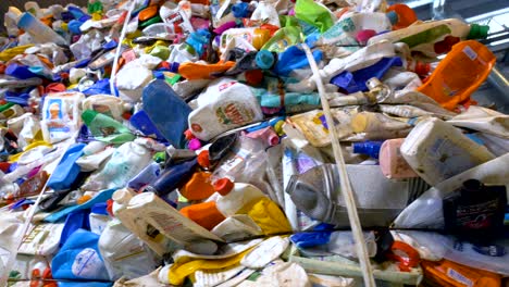 pet bottle ready for recycling in a garbage sorting center. dolly shot.