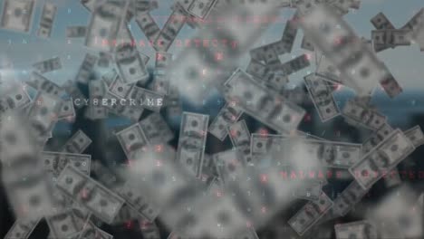 animation of data processing over falling banknotes