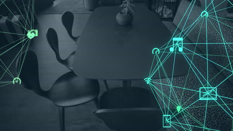 animation of globes with connections and data processing over office