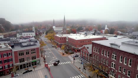 aerial montpelier vermont in fog