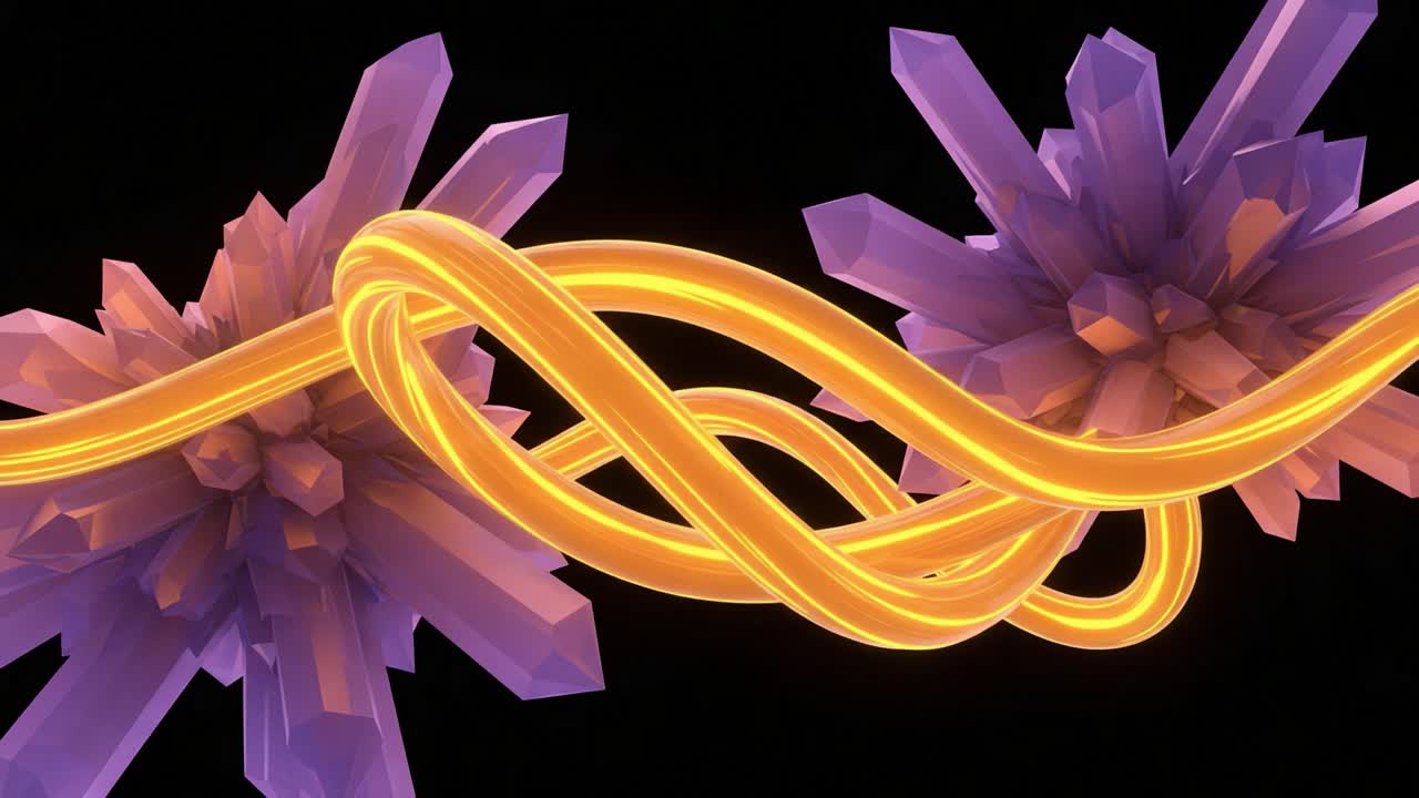 A Vibrant Fusion of Energetic Golden Twists and Shimmering Crystals: An Abstract Exploration of Light and Geometry in a Dynamic Digital Landscape