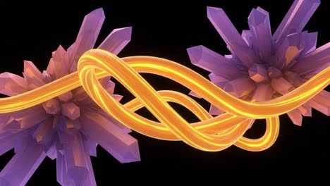 a vibrant fusion of energetic golden twists and shimmering crystals: an abstract exploration of light and geometry in a dynamic digital landscape