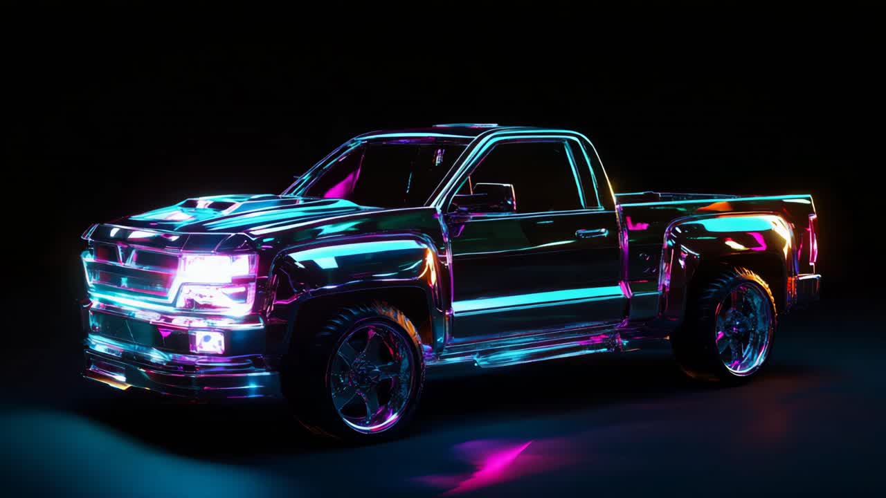 Neon Cyberpunk Pickup Truck