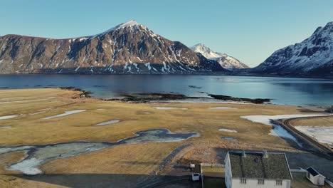 Aerial-view-of-Lofoten-Islands-beautiful-landscape-during-winter