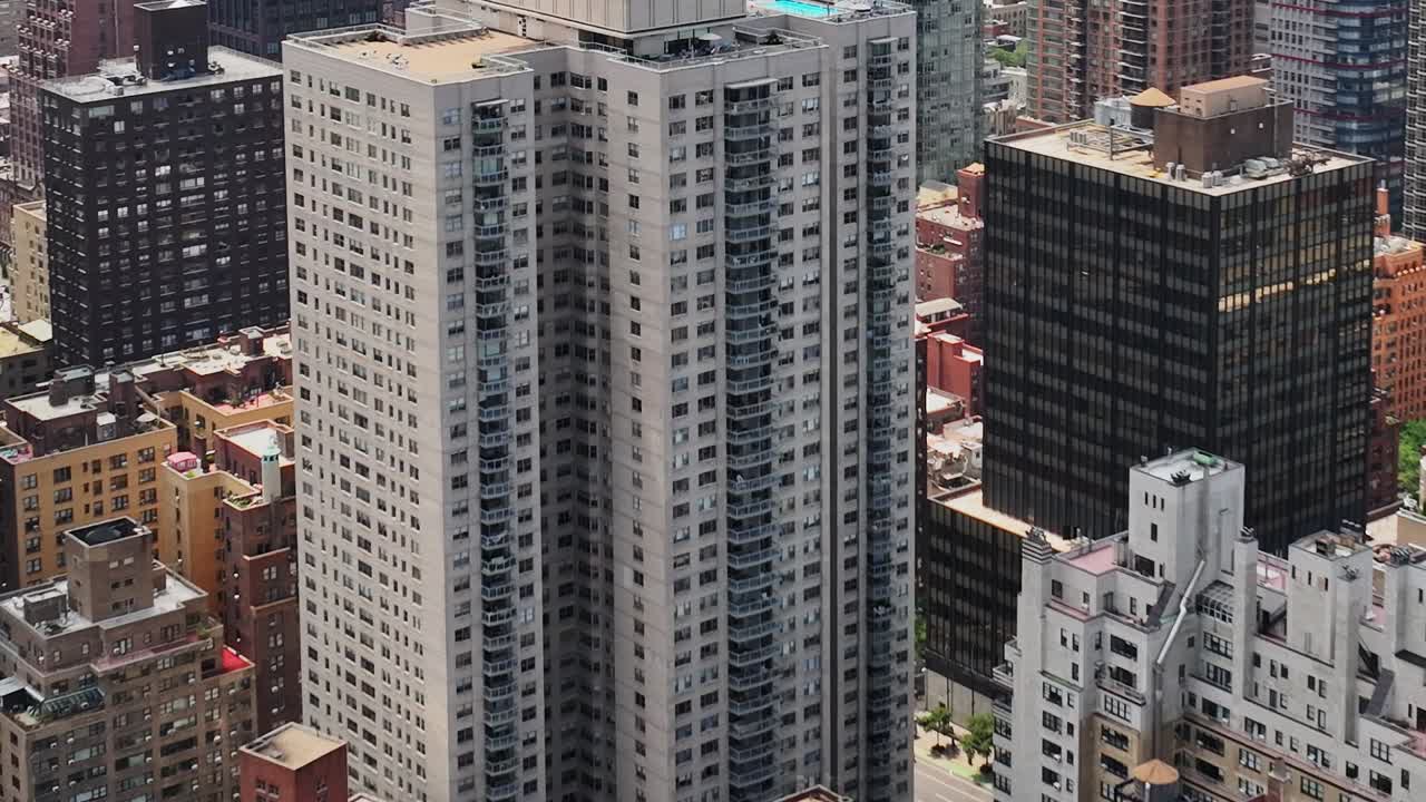 Drone view highlighting urban architecture in New York City skyline