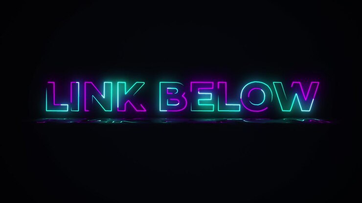 Flashing LINK BELOW electric green and pink neon Sign flashing on and off with flicker, reflection, and anamorphic lights in 4k.
