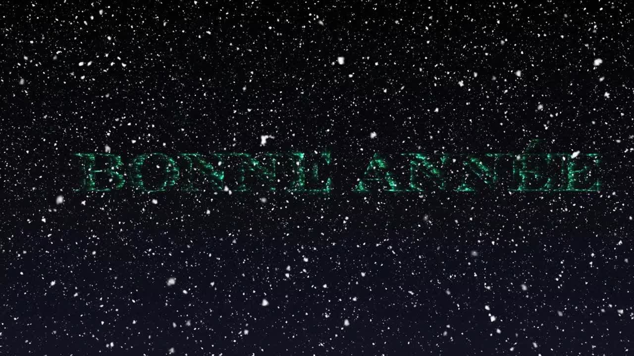 밤 하늘에 내리는 새해 눈과 함께 파란색으로 된 보네 앤 텍스트의 애니메이션