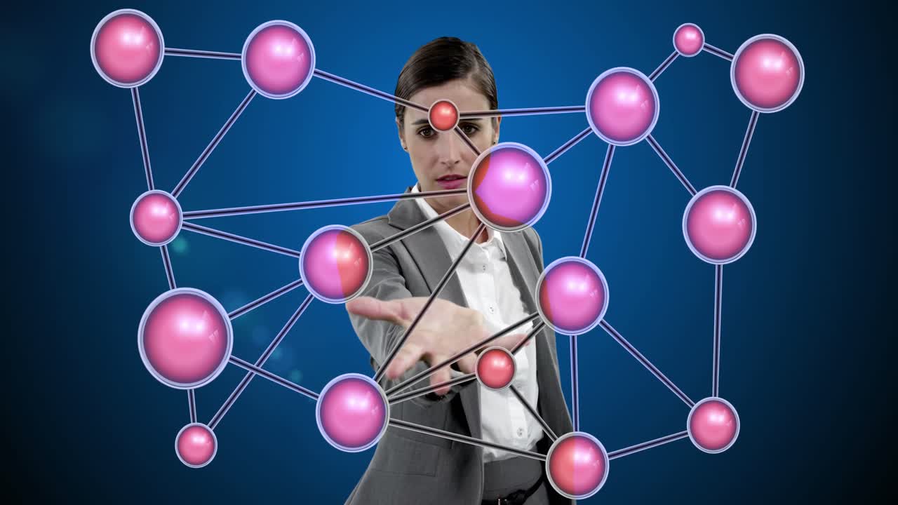 mujer de negocios con iconos generados digitalmente