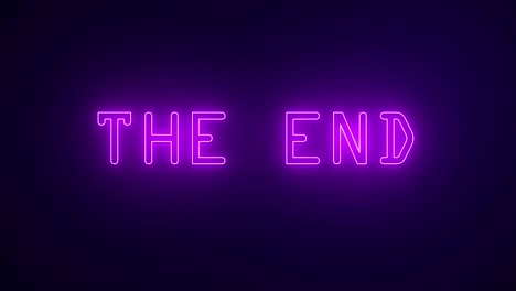 animated glowing neon sign the end on blue background