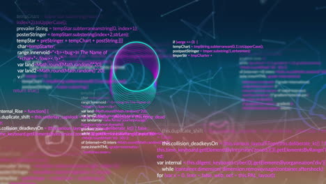 animación de la red de iconos digitales y procesamiento de datos contra un fondo de gradiente