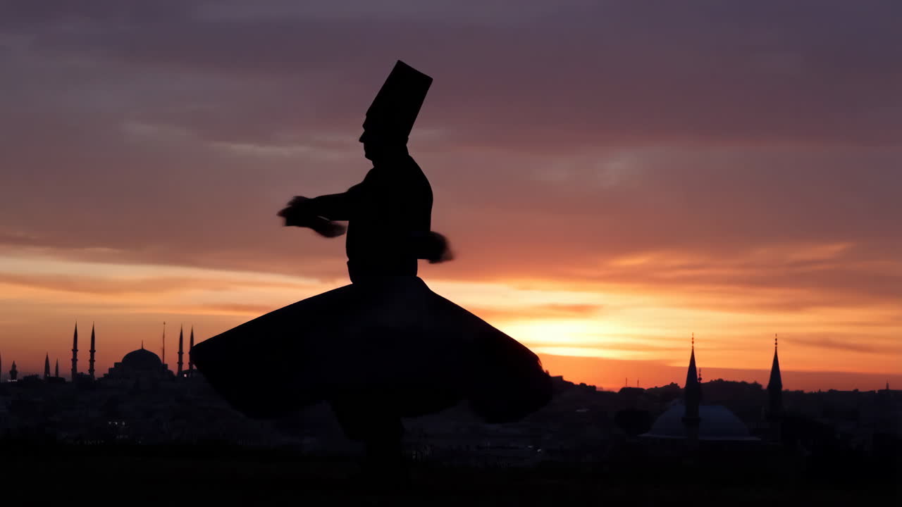 Silhouette of Whirling Dervish Performing at Sunset in Istanbul