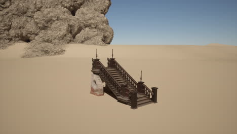 a wooden staircase in the middle of a desert