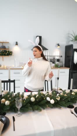 christmas dinner party in a modern kitchen