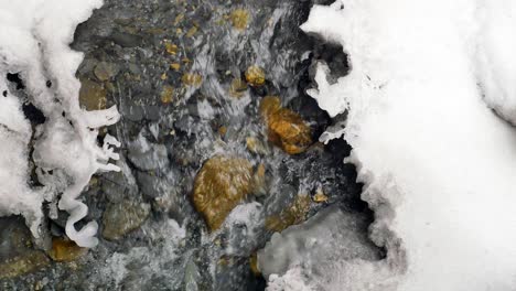 Ein-Wunderschöner-Natürlicher-Fluss-Warf-Die-Schneebedeckten-Berge,-Gesundes-Natürliches-Mineralwasser-In-4k