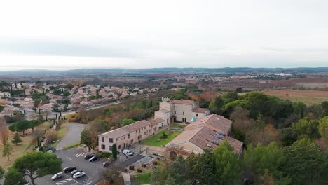 aerial establishing shot of the chai du terral musical theatre in france