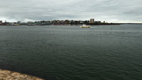 Picturesque-aerial-flyover-off-the-coast-of-Portland,-Maine