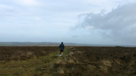 male athlete running past camera training for marathon over rural countryside in exmoor maintaining healthy lifestyle uk 4k