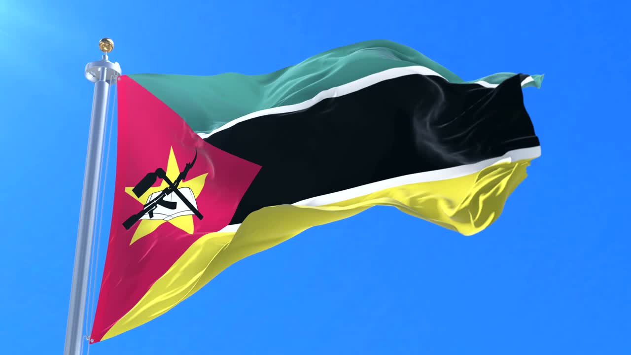 모잠비크의 발이 파란 하늘에서 느리게 바람에 흔들리고, 루프