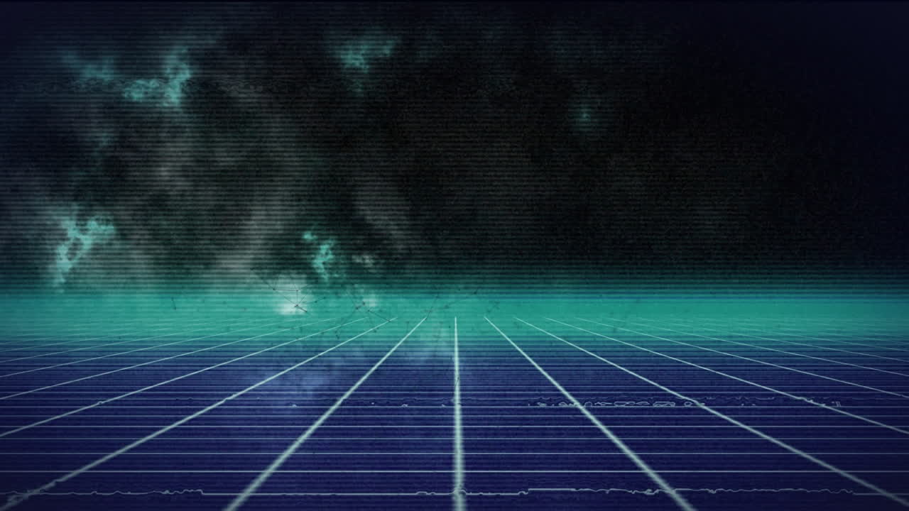 검은색 바탕에 네온 선 위에 간섭과 모양의 애니메이션.