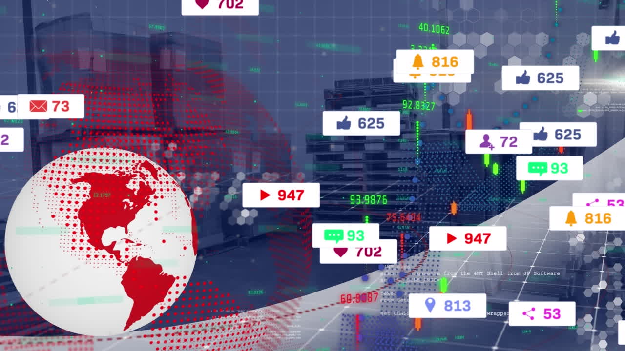 전 세계와 창고에 있는 미디어 아이콘의 애니메이션