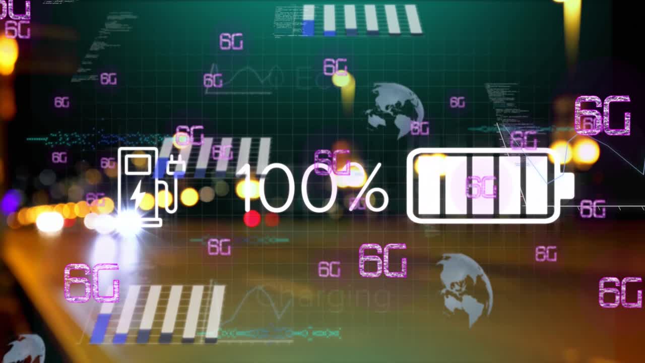 5g 텍스트 및 데이터 프로세싱의 도시 상의 애니메이션