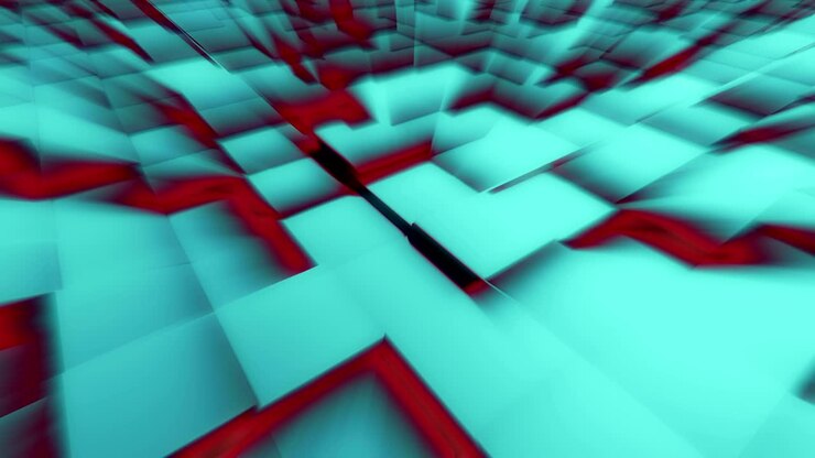 Tiles Cubes Loop 4K - Background Colorful Light Ray Red Bluegreen - View 03
