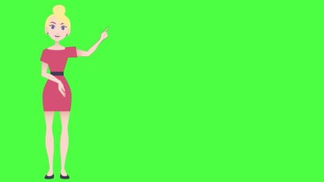 Animation-of-illustration-of-caucasian-woman-talking-and-gesturing-with-copy-space-on-green-screen
