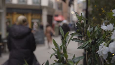 Pull-Focus-Shot-Of-Shops-And-Restaurants-With-People-On-Avery-Row-In-Mayfair-London-UK