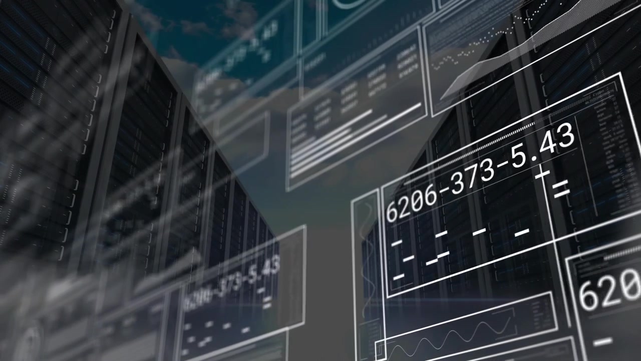 Opening static server corridor initiating interface panels sliding in monitoring data streams
