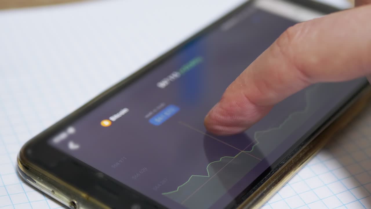 gráfico de velas en una aplicación móvil en una pantalla de teléfono inteligente. cerca. 4k