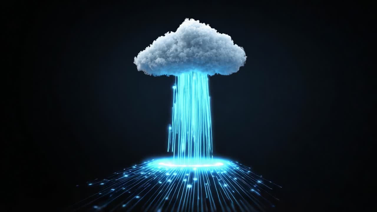 A Creative Digital Representation of a Cloud Icon Emitting Data Streams in Various Blue Hues, Symbolizing Connectivity and Information Flow in Technology
