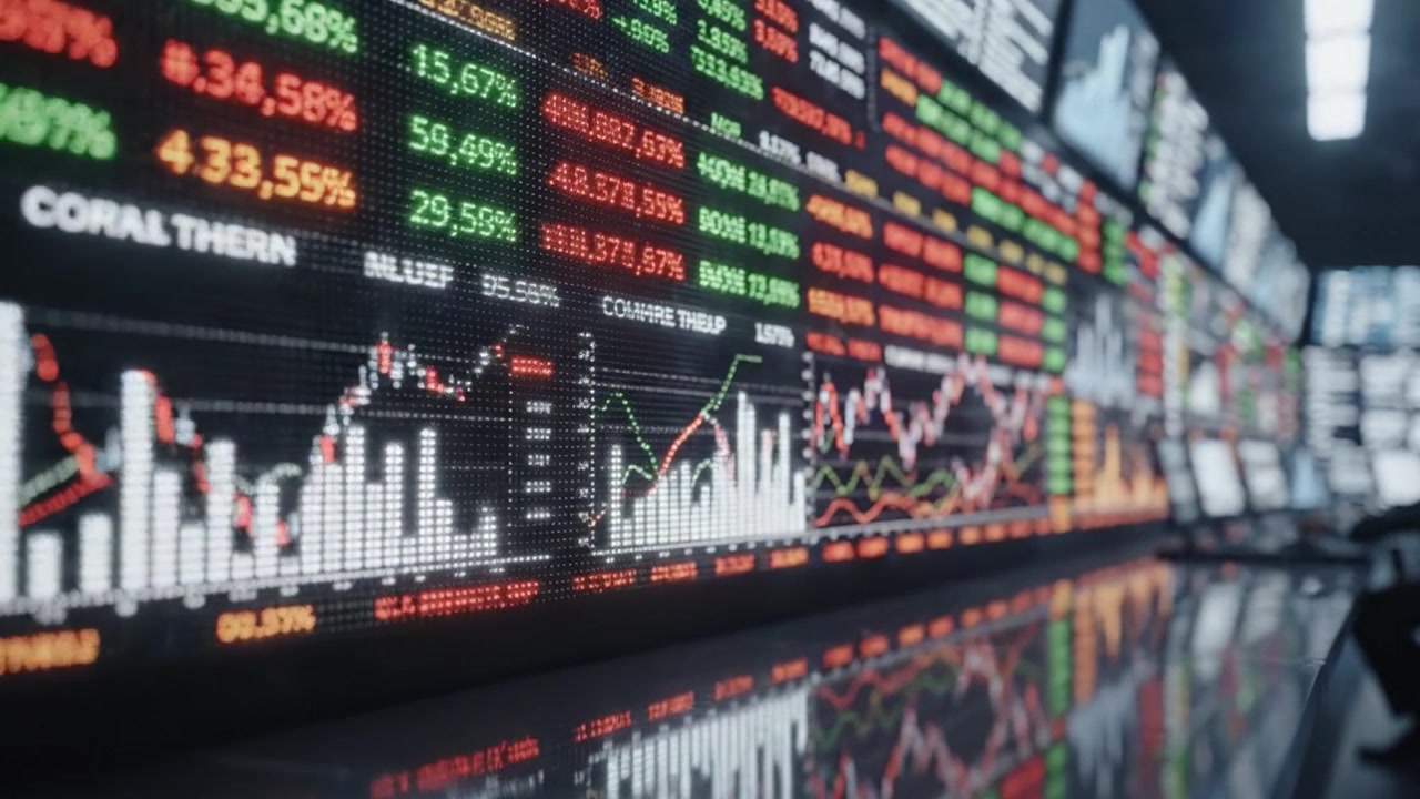 Display Dinamico del Mercato Finanziario con Dati in Tempo Reale su Azioni e Indici in un Ambiente di Trading che Evidenzia Tendenze e Analisi di Mercato