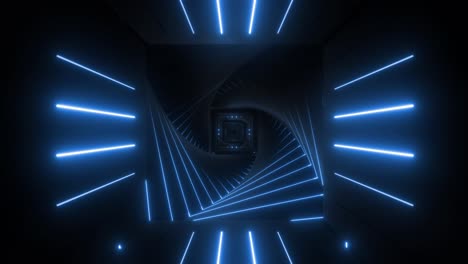 neon blue light tunnel 3d rendering