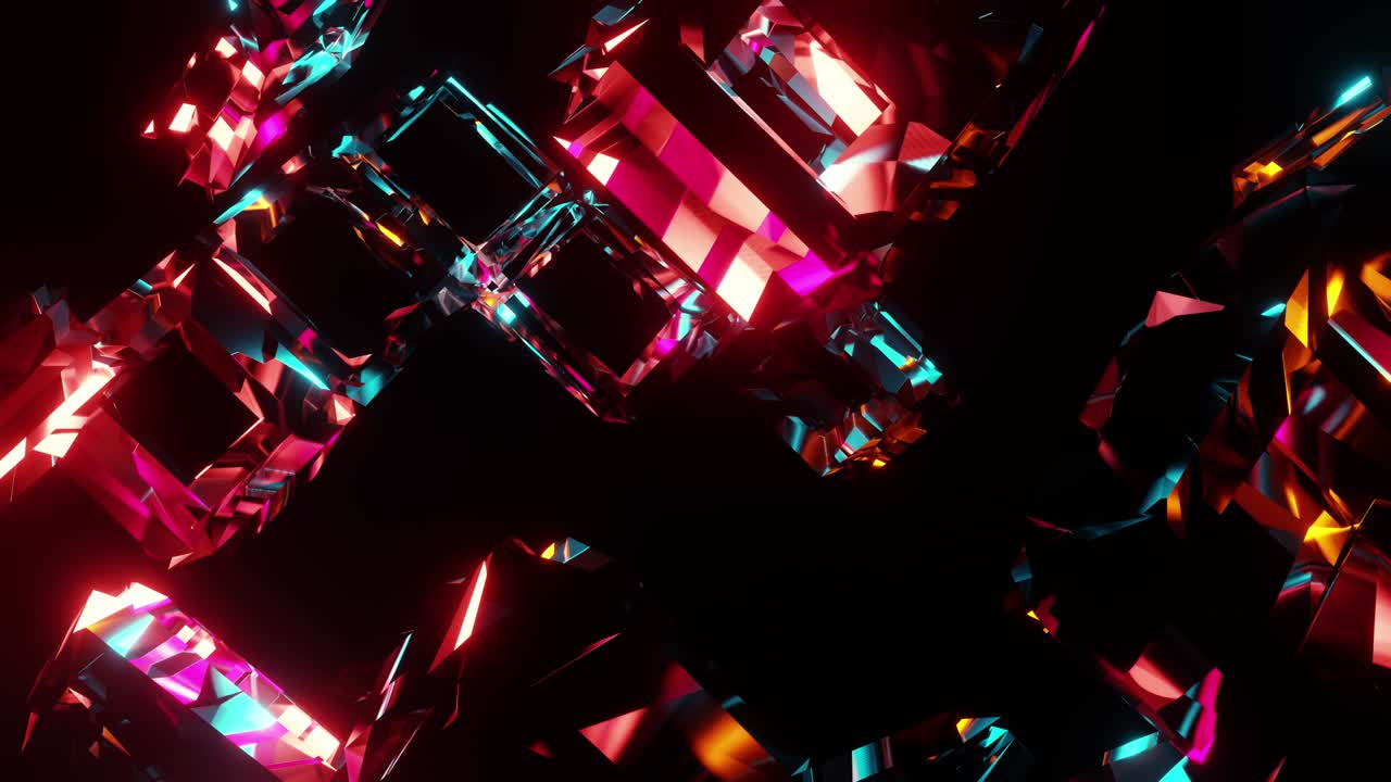 검은색 배경에 다채로운 크리스탈 큐브를 회전시키고 아름다운 비디오를 위해 vj 루프 애니메이션을 사용하십시오.