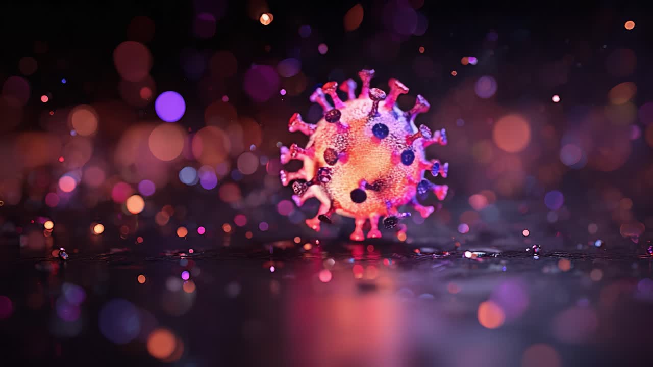An Intricate Visualization of a Virus Particle Surrounded by Blurred Vibrant Colors, Highlighting the Complex Nature of Pathogens and Their Environments