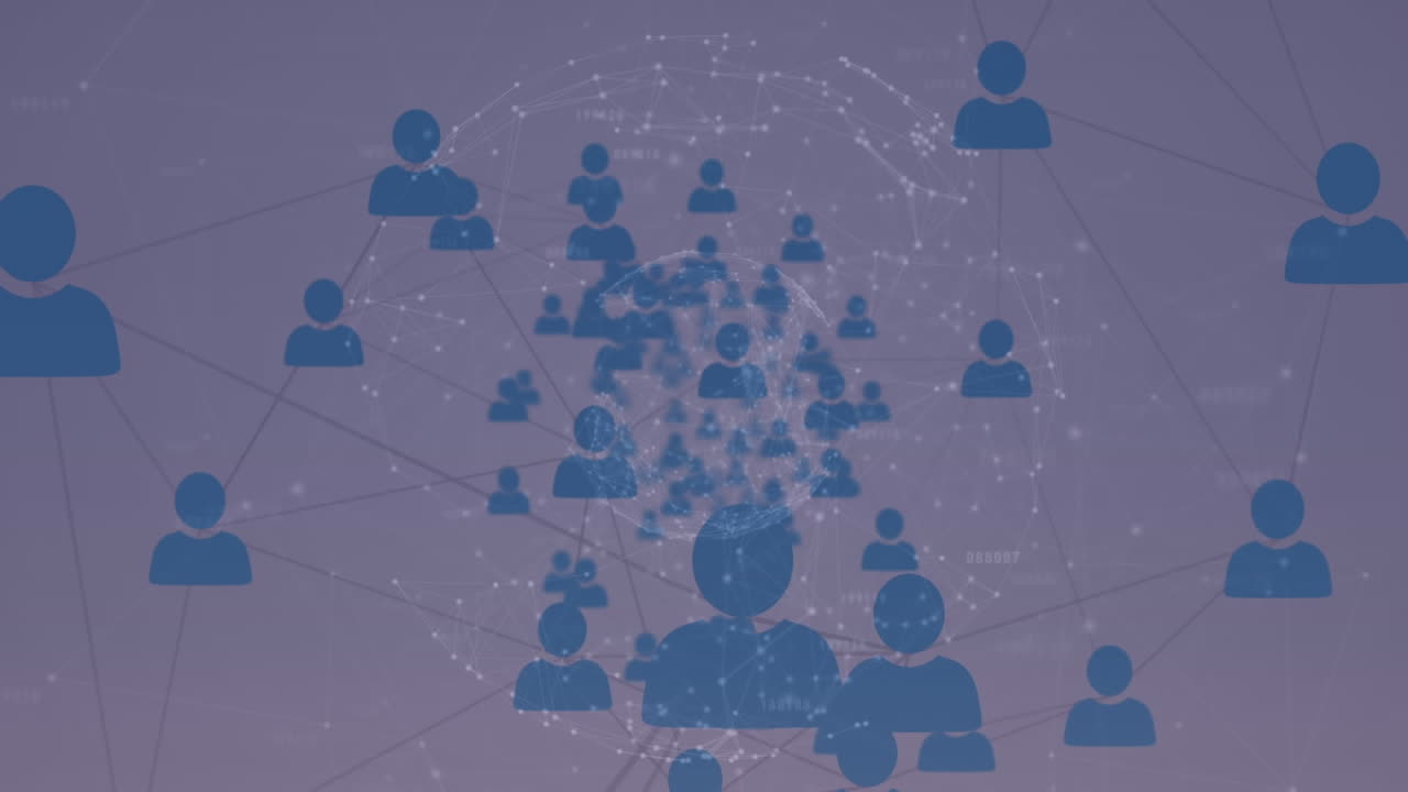 ⁇ 색 배경 위에 연결 네트워크와 아이콘의 애니메이션