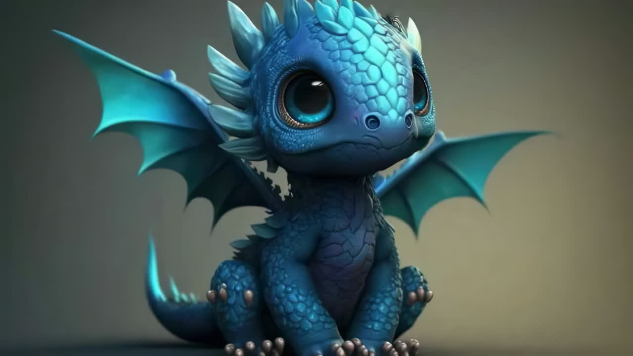 Adorable Blue Baby Dragon Illustration