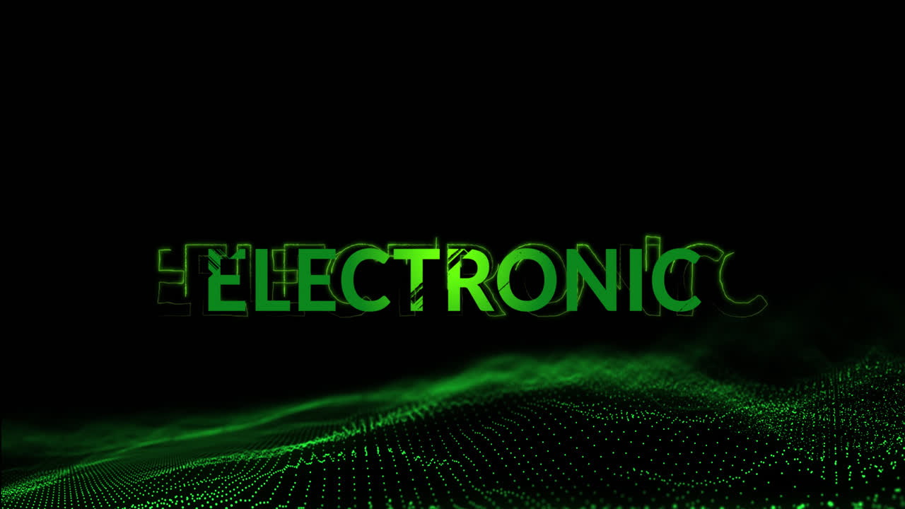 анимация электронного текста на черном фоне с блеском