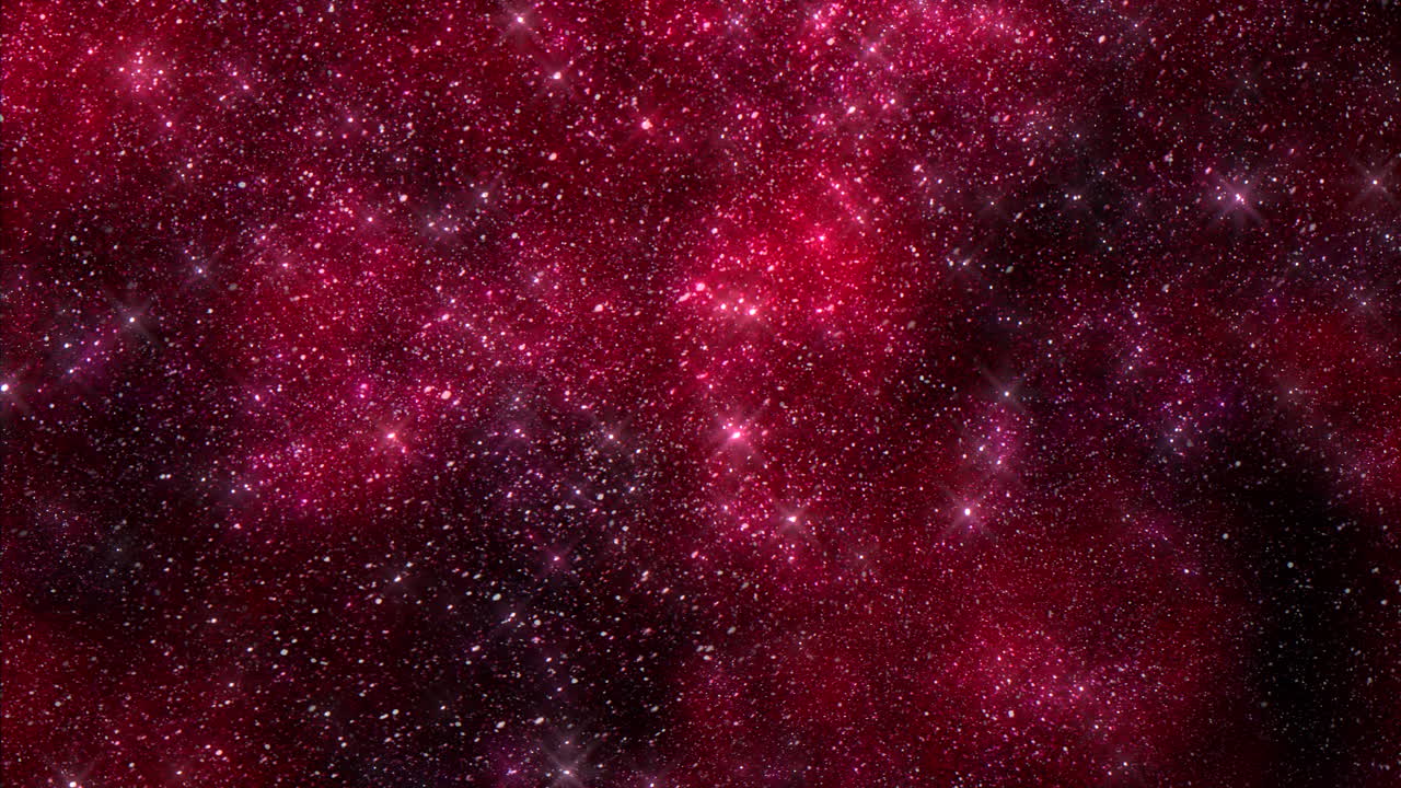 The image exhibits a red and black backdrop adorned with small white dots, resembling a nebula or galaxy, evoking a sense of cosmic beauty and mystery