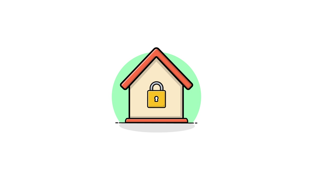 Animated Illustration of a House with a Padlock Opening and Closing