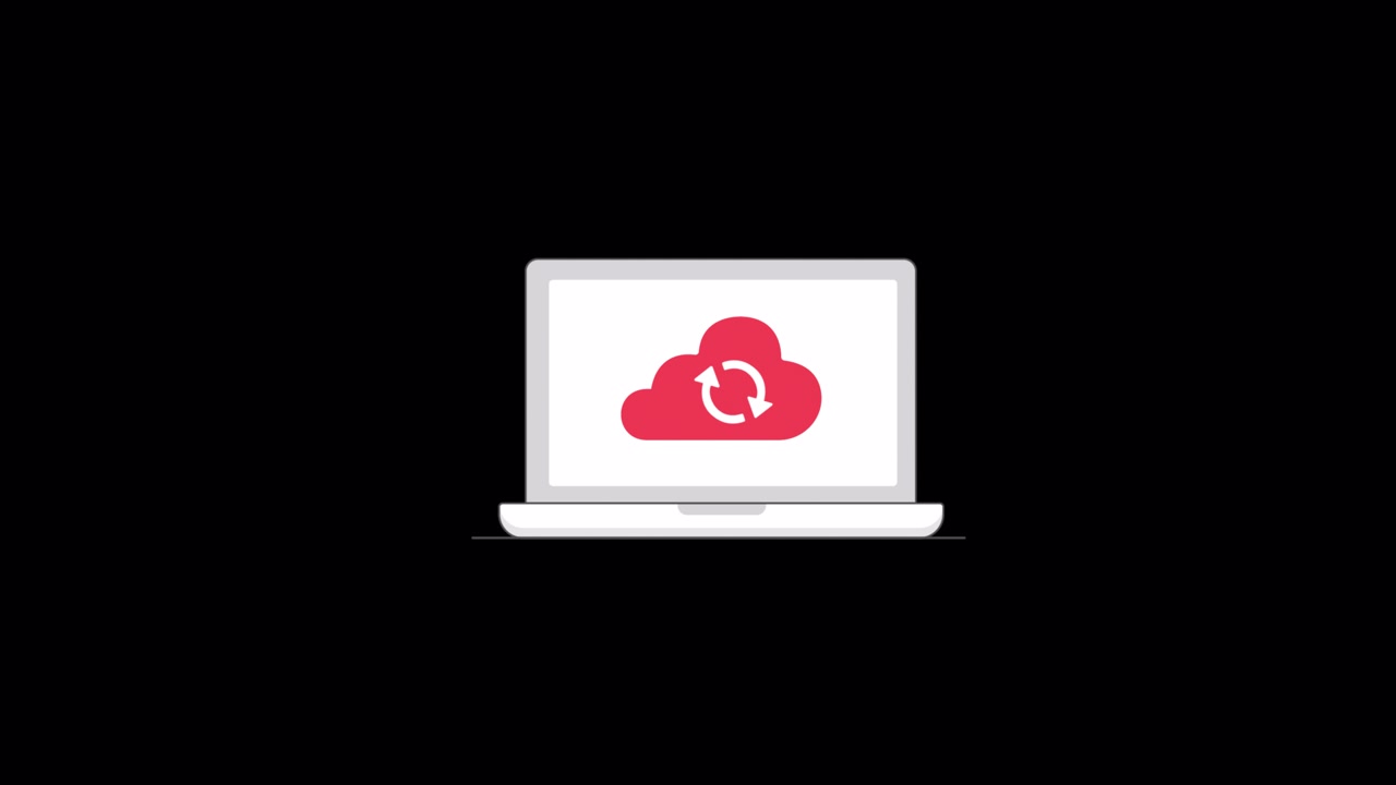 Animated Laptop Displaying Cloud Data Sync Icon
