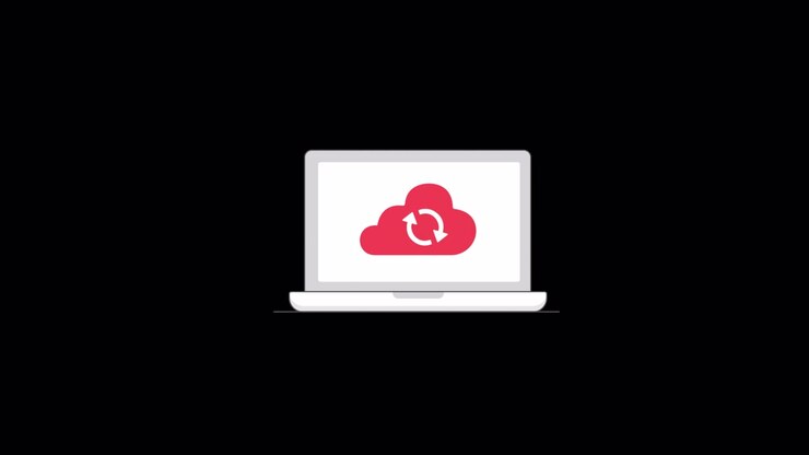 Animated Laptop Displaying Cloud Data Sync Icon