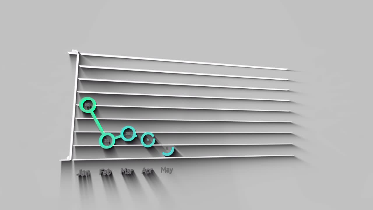 Animación digital de procesamiento de datos estadísticos sobre un fondo gris.