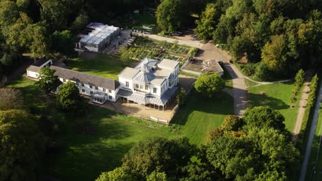 aerial view of a historic estate and gardens