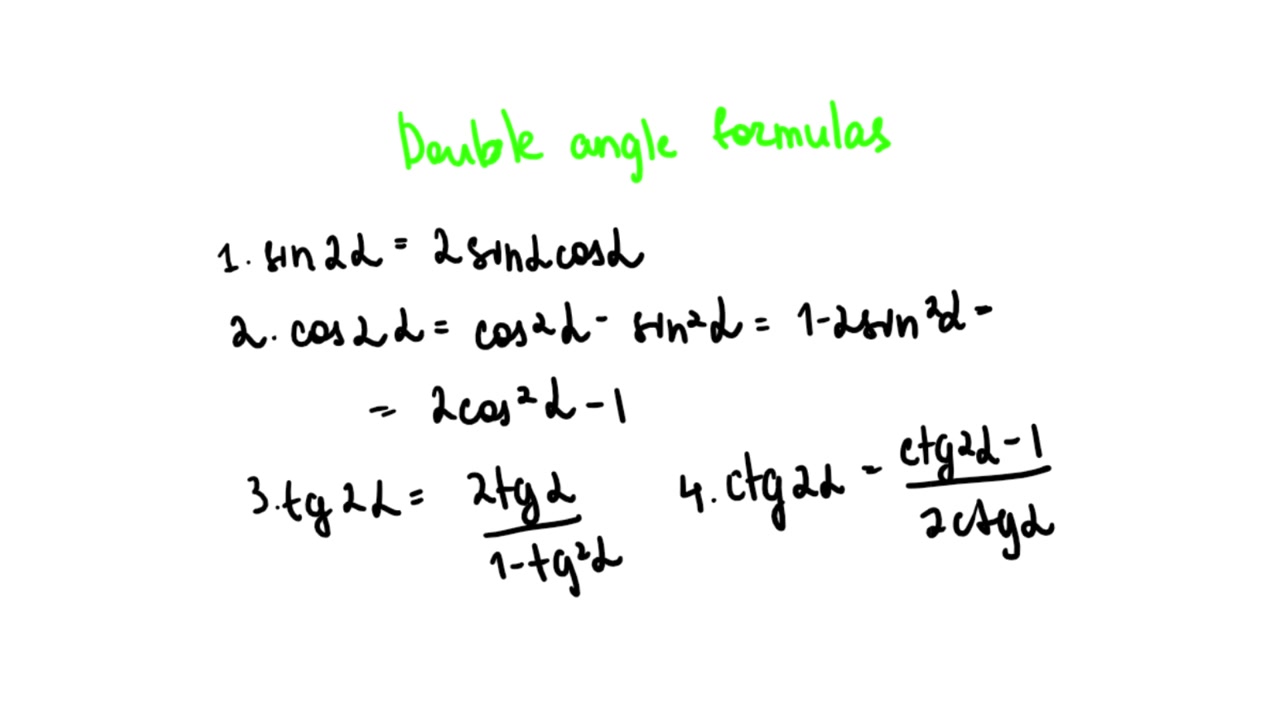 Algebra. Double angle formula. On a white background.