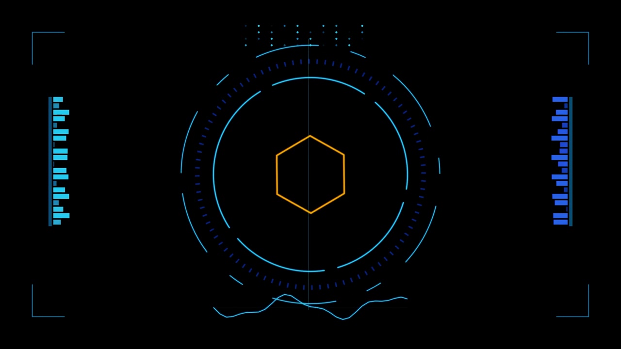 Futuristic Digital HUD Interface with Rotating Hexagon