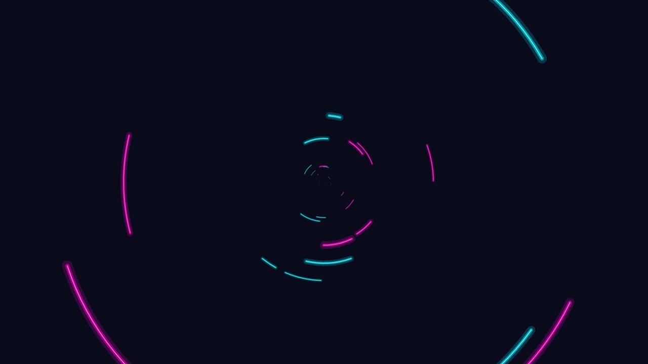 Abstract Neon Circular Lines Rotating in Dark Space