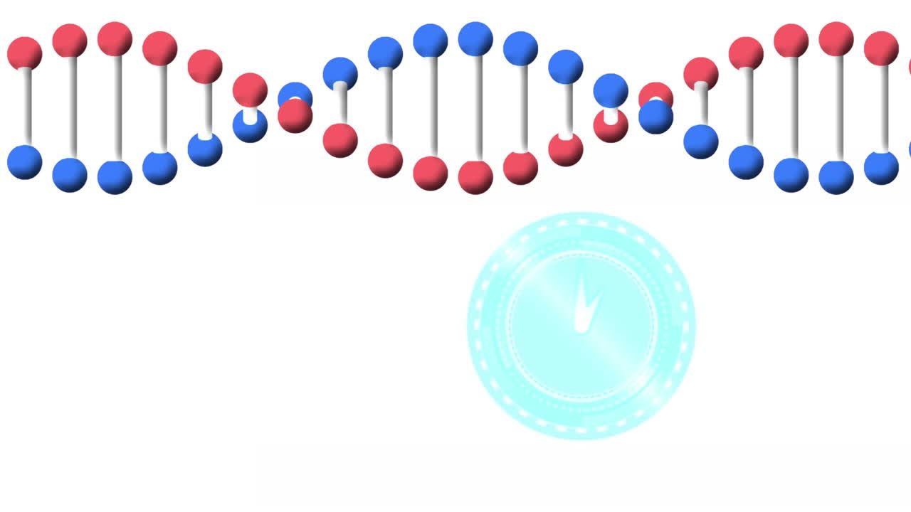 하 ⁇  배경에 빠르게 움직이는 시계와 dna 가닥이 회전하는 애니메이션