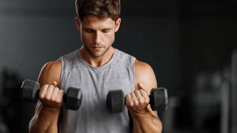 man lifting dumbbells in the gym